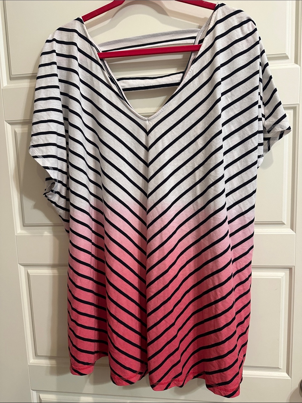 Lane Bryant Livi Active Pink Ombre Striped V-Neck short Sleeve Top